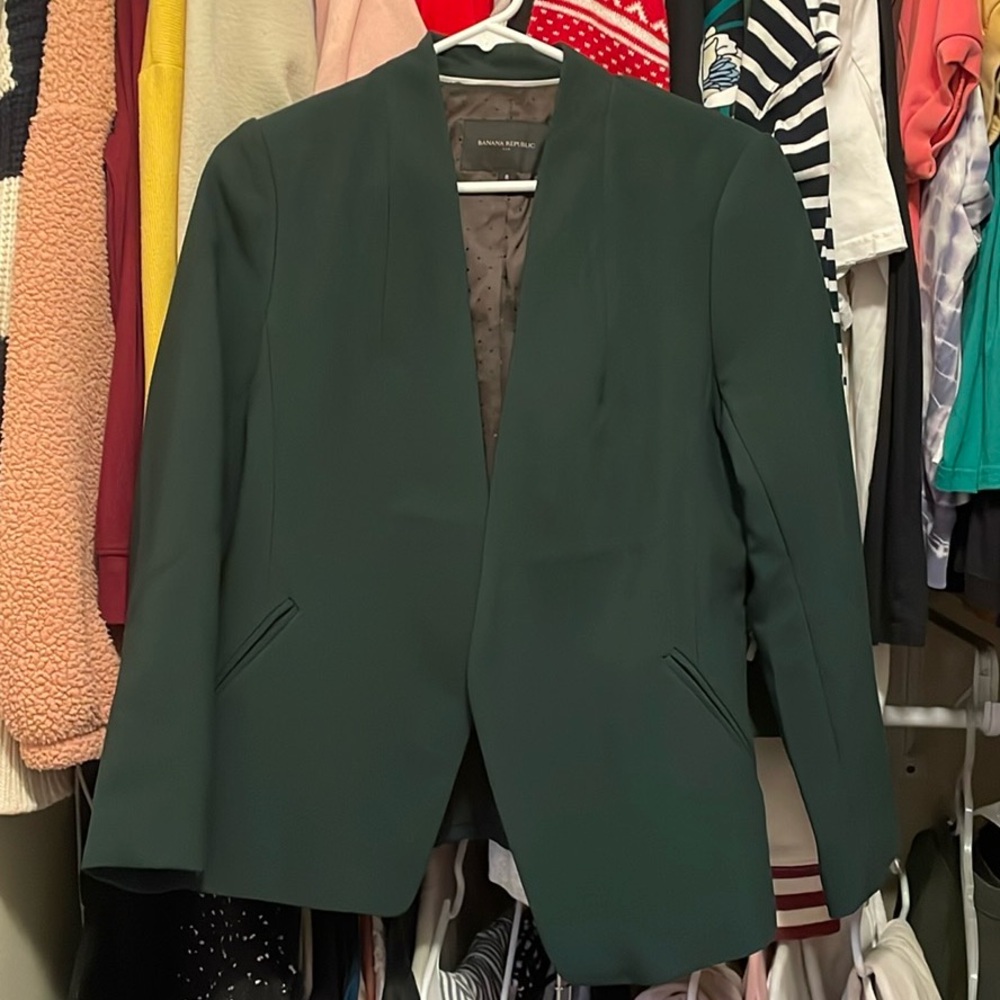 Banana Republic Forest Green Collarless Blazer